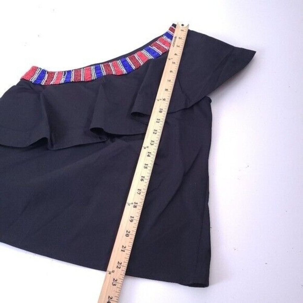 SALONI Esme Ruffle One Shoulder Black Beaded Blouse Size 2 - Picture 4 of 10